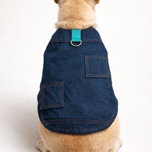 Denim Dog Vest Jacket w/ Pockets & D-Ring | Stylish Durable Pet Clothing XS